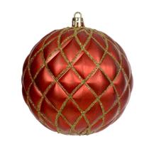 Cj 3 Bolas de Natal PVC Vermelho e Dourado 10cm