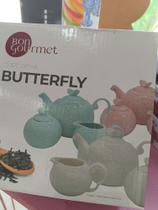 Cj 3 Pc porcelana p/chá butterfly rosa