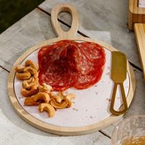 Cj 3 peças para queijo com bandeja de bambu e faca dourada e tabua terrazo 28 cm - LYOR