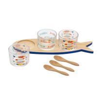 Cj 3 Petisqueiras de Vidro + 3 Colheres e Bandeja Bambu Iki - Wolff