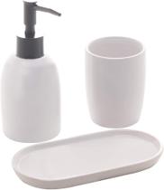 Cj 3pc p/banheiro de ceramica londres branco e prateado - Lyor