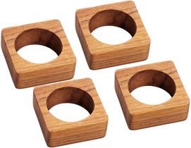 Cj 4 aneis quadrados p/ guardanapos em madeira teca