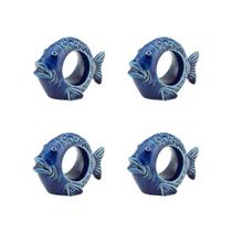 Cj 4 Argolas de Cerâmica Peixes Ocean Azul P/Guardanapos de Tecido Bon Gourmet - Bon Gourmet