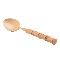 Cj 4 Colheres de Sobremesa de Aco Inox C/cabo em Bambu Tulum Dourado 16cm Cj 4 Colheres de Sobremesa de Aco Inox C/cabo em Bambu Tulum Dourado 16cm