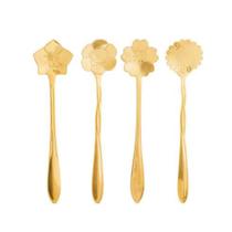 Cj.4 Colheres para Chá de Aço Inox Flores Dourado 12cm Cj.4 Colheres para Chá de Aço Inox Flores Dourado 12cm