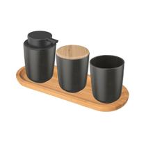 Cj 4 peças banheiro bandeja dispenser porta escova algodão preto reativo osaka Cj 4 peças banheiro bandeja dispenser porta escova algodão preto reativo osaka