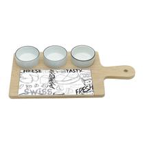 Cj.4 Pecas p/Queijo e Petiscos Bambu e Ceram.Cheese 35x18cm Cj.4 Pecas p/Queijo e Petiscos Bambu e Ceram.Cheese 35x18cm