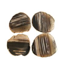 Cj 4 Porta Copo Ágata Preto/Cinza Com Banho De Ouro