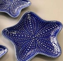 Cj 4 Pratos Decorativos De Cerâmica Estrela Ocean Azul 21cm