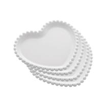 Cj. 4 Pratos Porcelana Coração Beads Branco 17X15X2cm