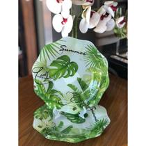 Cj 4 pratos rasos de vidro folhagem 20cm