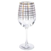 Cj.4 Taças p/Agua de Cristal Quadriculado Dourado 440ml