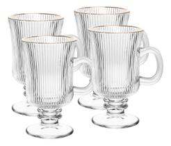 Cj 4 tacas para cappuccino de vidro com fio de ouro lines 240ml