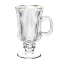 Cj 4 Taças Para Cappuccino De Vidro Com Fio De Ouro Lines 240ml