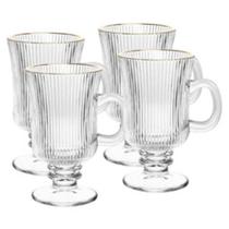 Cj 4 Taças para CAPPUCCINO De Vidro com Fio de Ouro Lines 240ml