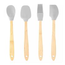 CJ 4 Utensílios de Silicone C/Cabo em Bambu Cinza CJ 4 Utensílios de Silicone C/Cabo em Bambu Cinza