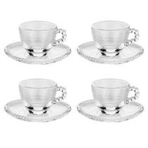 Cj 4 Xicaras Café Cristal Com Pires Pearl 80ml - Wolff