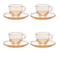 Cj 4 Xicaras Café Cristal Com Pires Pearl Âmbar 80ml - Wolff