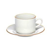 Cj.4 Xícaras Chá c/Pires de Porcelana Royal Branco Borda Dourada 200ml