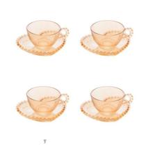 CJ 4 XICARAS CHA CRISTAL DE CHUMBO C/PIRES CORACAO PEARL AMBAR 180ml