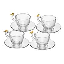 Cj 4 xicaras de cafe com pires golden bird 80ml cristal
