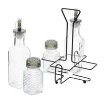 Cj 4pç Galheteiro De Vidro Suporte De Metal Preto 200ml/80ml Cj 4pç Galheteiro De Vidro Suporte De Metal Preto 200ml/80ml