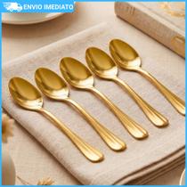 Cj 6 Colheres Para Café Chá Sobremesa De Aço Inox Positano Cor Dourado 12cm Lyor Cj 6 Colheres Para Café Chá Sobremesa De Aço Inox Positano Cor Dourado 12cm Lyor