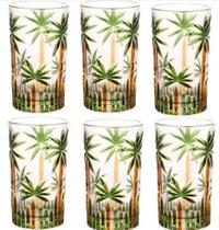 Cj 6 Copos Altos Cristal Palm Tree Handpaint 360 Ml 28149