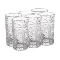 Cj 6 Copos Altos de Vidro Palm Tree Transparente 360ml Wolff