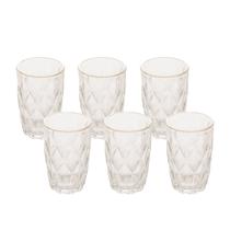 Cj 6 Copos Altos Vidro Com Fio de Ouro Diamond 350ml Cj 6 Copos Altos Vidro Com Fio de Ouro Diamond 350ml
