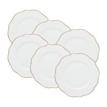 Cj 6 pratos Rasos Porcelana Maldivas Branco c/ fio de ouro 28cm Cj 6 pratos Rasos Porcelana Maldivas Branco c/ fio de ouro 28cm