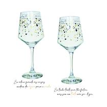 Cj.6 Taças p/Agua Vidro Dourado/Preto Coração Frases 490ml