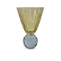 Cj.6 Taças Vidro Ambar Base Cristal Esculpido Azul 425ml BTC