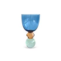 Cj.6 Taças Vidro Azul Base Diamantada Ambar e Esfera Verde de Cristal 360ml BTC Cj.6 Taças Vidro Azul Base Diamantada Ambar e Esfera Verde de Cristal 360ml BTC