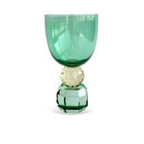 Cj.6 Taças Vidro Verde Base Esfera Amarela e Diamantada Verde em Cristal 360ml Cj.6 Taças Vidro Verde Base Esfera Amarela e Diamantada Verde em Cristal 360ml