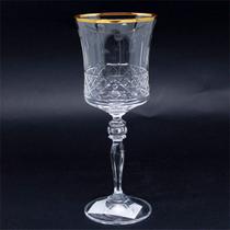 Cj.6 Taças Vinho de Cristal Lapidado com Fio Dourado 250ml - Bohemia