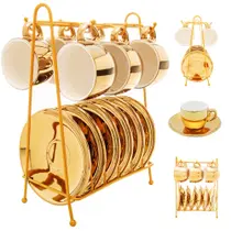 Cj 6 Xicaras Cafe Porcelana C/pires E Suporte Versa Branc...