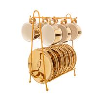 CJ 6 XICARAS CAFE PORCELANA C/PIRES E SUPORTE VERSA BRANCO/DOURADO 90ml