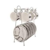 CJ 6 XICARAS CAFE PORCELANA C/PIRES E SUPORTE VERSA BRANCO/PRATA 90ml CJ 6 XICARAS CAFE PORCELANA C/PIRES E SUPORTE VERSA BRANCO/PRATA 90ml