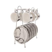 Cj.6 Xícaras Café Porcelana c/Pires Sup.Versa Bco/Prata 90ml Cj.6 Xícaras Café Porcelana c/Pires Sup.Versa Bco/Prata 90ml