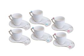 Cj.6 Xícaras Café Porcelana Flower Design Plate Colorido 90ml Cj.6 Xícaras Café Porcelana Flower Design Plate Colorido 90ml
