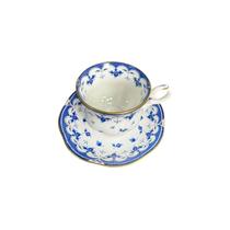 Cj.6 Xícaras Chá c/ Pires Blue Leaf Porcelana Borda Ouro 210ml Cj.6 Xícaras Chá c/ Pires Blue Leaf Porcelana Borda Ouro 210ml