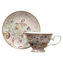 Cj. 6 Xícaras Chá c/ Pires em Porcelana Jardim 220ml Cj. 6 Xícaras Chá c/ Pires em Porcelana Jardim 220ml