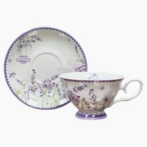 Cj. 6 Xícaras Chá c/ Pires em Porcelana Lavanda Paris 220ml
