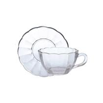 Cj.6 Xícaras Chá c/Pires Vidro Peach Transpar.240ml Hauskraft