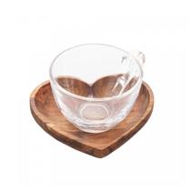 CJ 6 Xicaras Cha C/Prato Madeira Coração Teca 190ml CJ 6 Xicaras Cha C/Prato Madeira Coração Teca 190ml