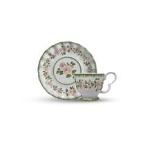 Cj.6 Xícaras Chá com Pires Cerâmica Rosier Verde/Rosa 215ml - Scalla