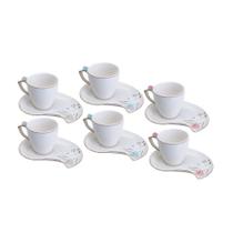 Cj 6 Xícaras de Porcelana Para Café Flower Design Plate Colorido 90ml Cj 6 Xícaras de Porcelana Para Café Flower Design Plate Colorido 90ml