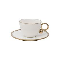 Cj. 6 Xícaras para Chá de Porcelana com Pires Egg Branca / Dourada 200ml - Wolff