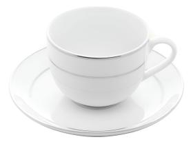 Cj 6 Xícaras Porcelana Borda Prata Mônaco Branco 220ml Wolff